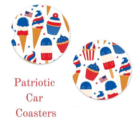 Hand Crafted Other - Patriotic American Summer Treats 4th of July Ceramic Sandstone Car Coaster Set